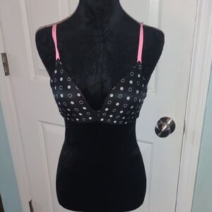 Victoria's Secret Black and White Polka Dot Bra with Pink Straps